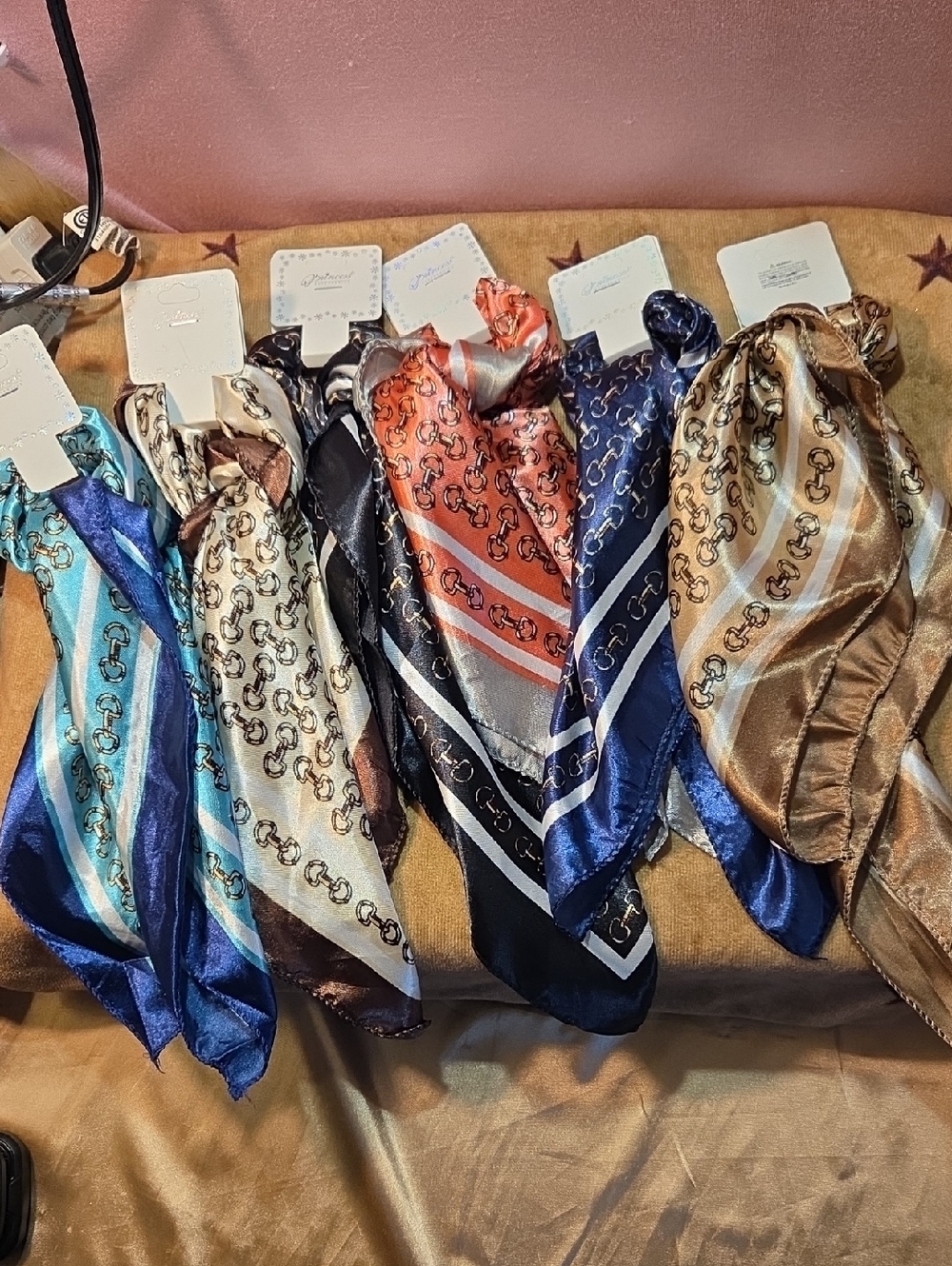6 Elegant Chain Pattern Twilly Scarves